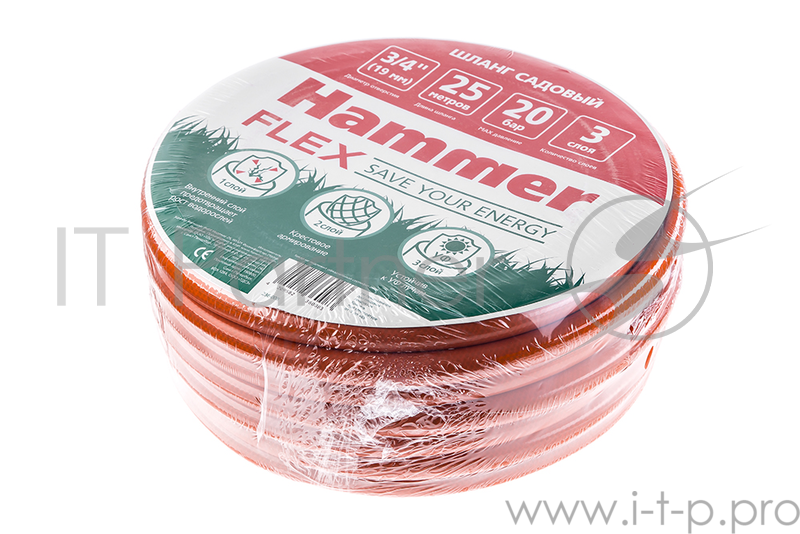 Шланг садовый Hammer Flex 236-008 3/4'', 25м, 3-х слойный, армированный