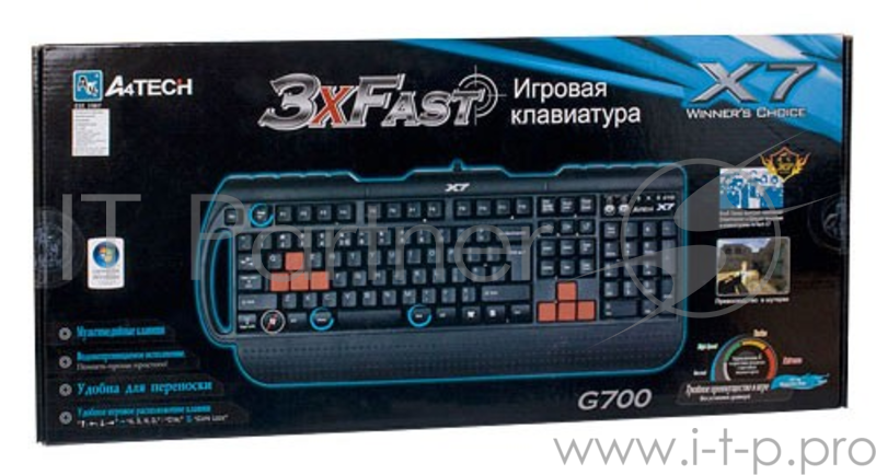 Клавиатура Keyboard A4Tech G700 (черный), PS/2, провод. игровая многофункц. кл-ра