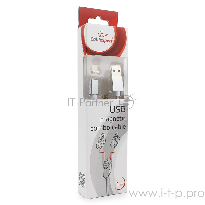 Кабель USB 2.0 Cablexpert CC-USB2-AMLM3-1M, AM/microBM 5P - iPhone lightning, магнитный комбо кабель, 1м, алюминиевые разъемы, коробка