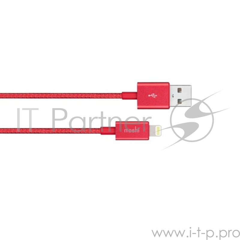 Кабель Moshi Integra Lightning на USB-A. Покрытие кабеля сделано из кевлара. Длина 1,2 м. Цвет красный.