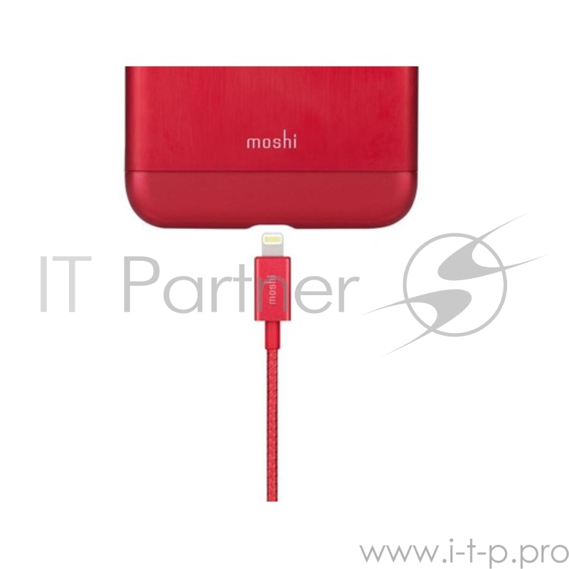 Кабель Moshi Integra Lightning на USB-A. Покрытие кабеля сделано из кевлара. Длина 1,2 м. Цвет красный.