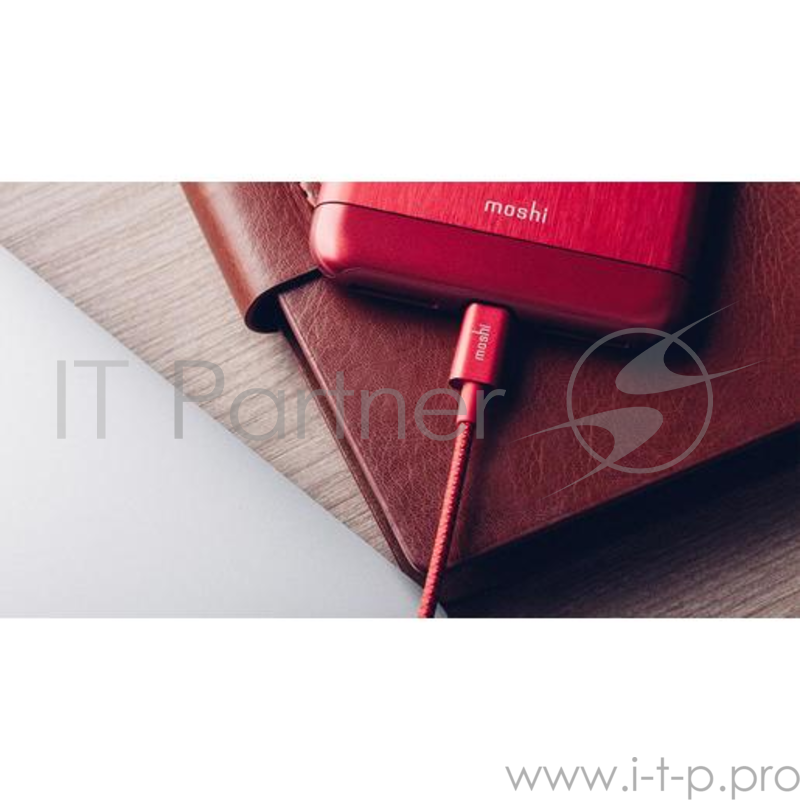 Кабель Moshi Integra Lightning на USB-A. Покрытие кабеля сделано из кевлара. Длина 1,2 м. Цвет красный.