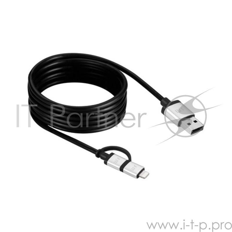 Кабель Just Mobile AluCable Duo 2 в 1 USB на Lightning и Micro USB. Длина 1,5 м. Цвет: черный.