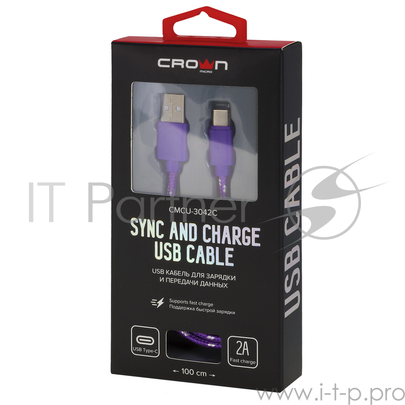Кабель Crown USB - USB Type-C CMCU-3042C violet