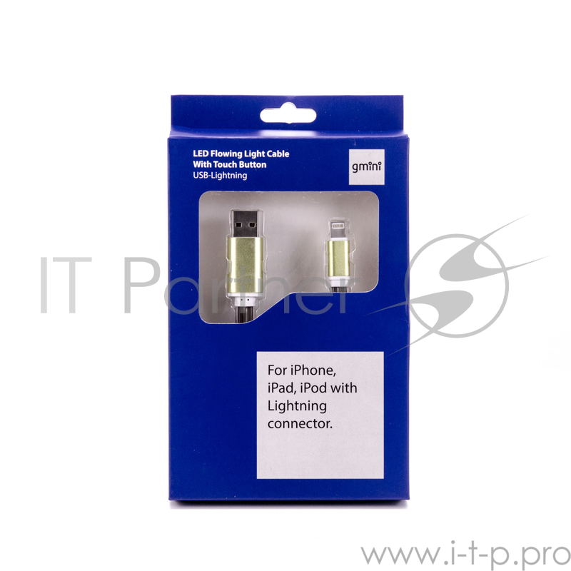 Кабель Gmini GM-MEL300FLATBR, USB-Lightning светящийся, 1м, коричневый