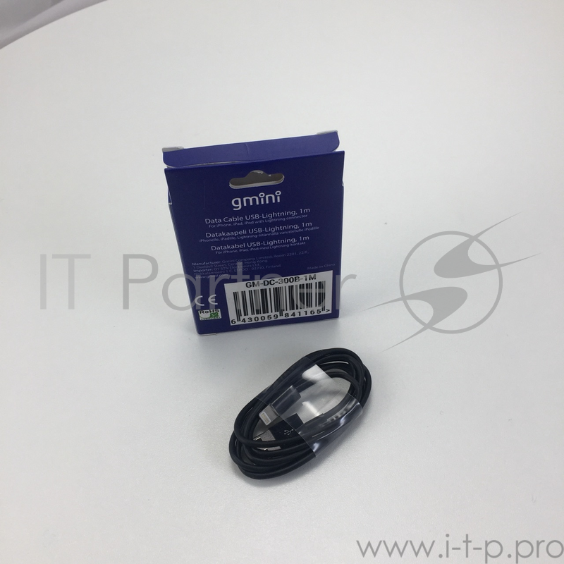 Кабель Gmini GM-DC-300B-1M, USB-Lightning, 1м, чёрный
