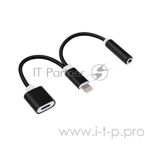 Переходник USB Cablexpert CCA-LM3.5F-02, Lightning M/Jack3.5F+ Lightning F (с доп питанием), черный, пакет