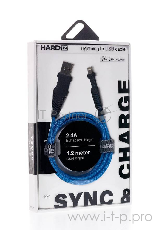 HARDIZ Кабель Lightning на USB 2.0 MFI высококачественная нейлоновая оплетка, 1,2 метра, Blue.