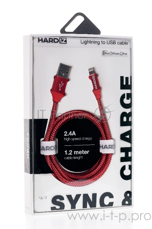 HARDIZ Кабель Lightning на USB 2.0 MFI высококачественная тетроновая оплетка, 1,2 метра, Red.