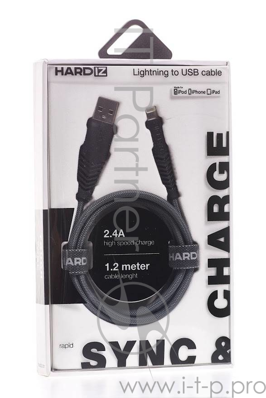 HARDIZ Кабель Lightning на USB 2.0 MFI высококачественная нейлоновая оплетка, 1,2 метра, Space Gray.