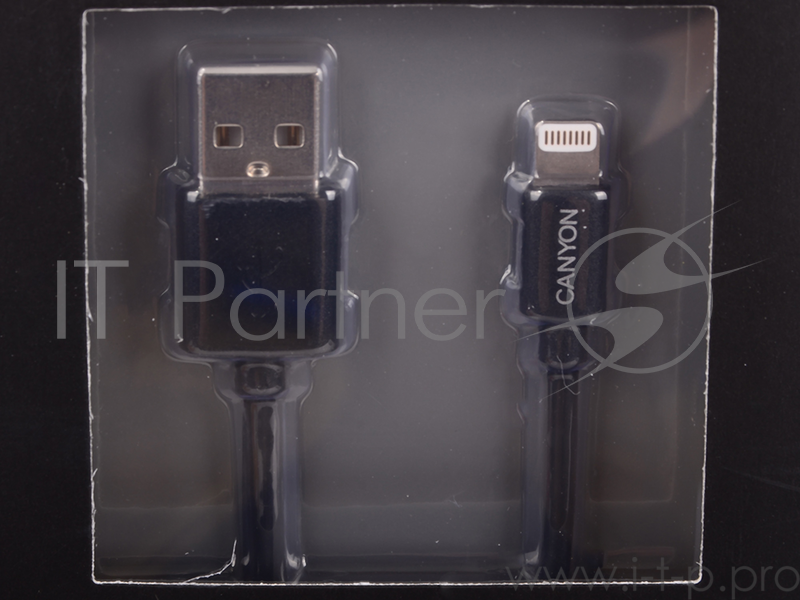 Кабель Lightning/USB 1.0м, силиконовая оплетка, черный (MFI) CANYON <CNS-MFICAB01B>