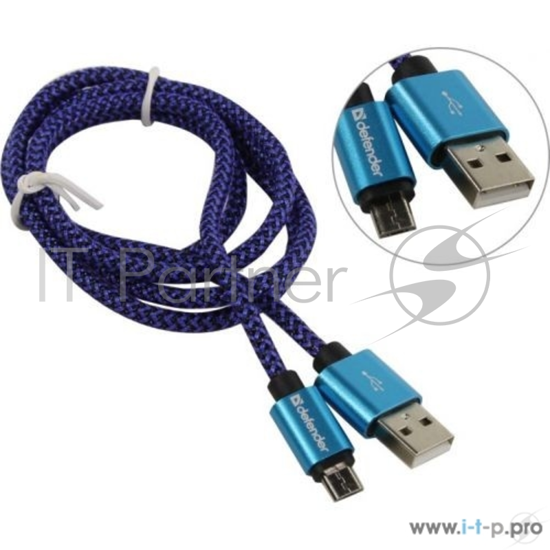 Кабель USB2.0 TO MICRO-USB 1M BLUE USB08-03T 87805 DEFENDER