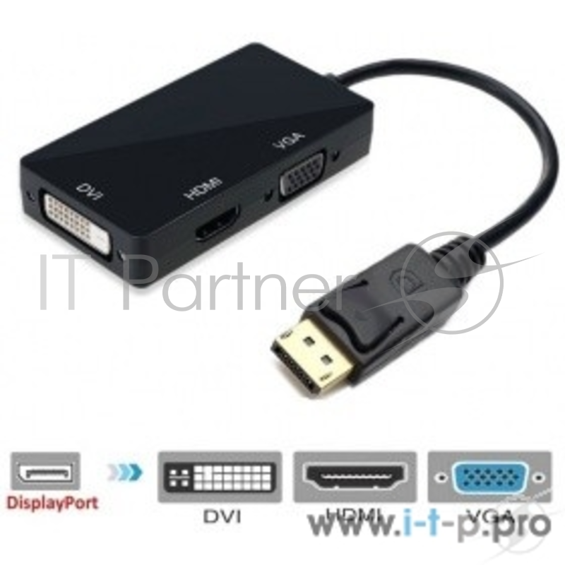 Кабель-адаптер Orient C309 DisplayPort M -> HDMI/ DVI-I/ VGA, длина 0.2 метра, черный