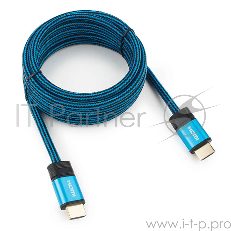 Кабель HDMI Cablexpert, серия Gold, 3 м, v1.4, M/M, синий, позол.разъемы, алюминиевый корпус, нейлоновая оплетка, коробка