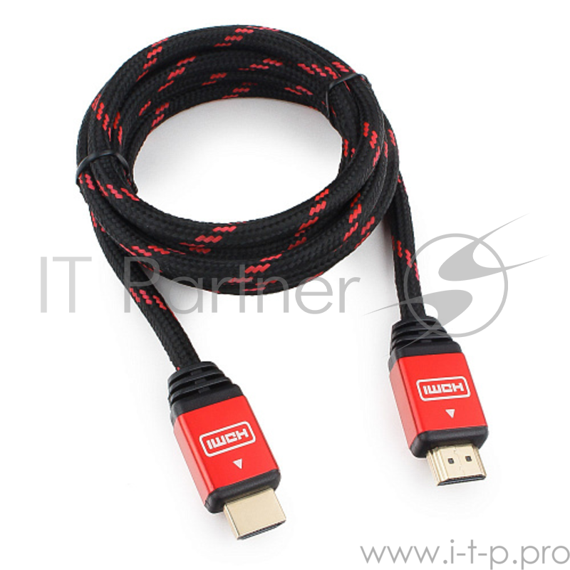 Кабель HDMI Cablexpert, серия Gold, 1,8 м, v1.4, M/M, красный, позол.разъемы, алюминиевый корпус, нейлоновая оплетка, коробка