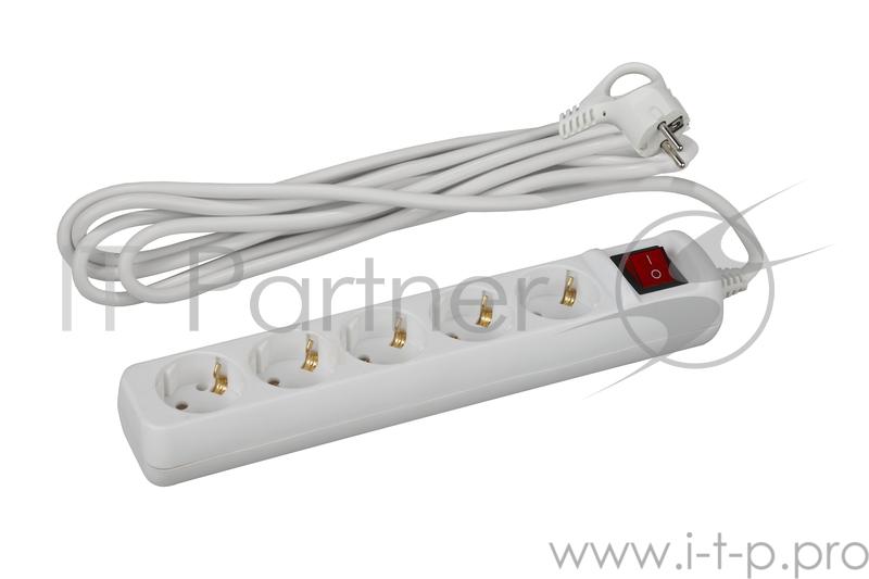Удлинитель ЭРА с зазeмл, 3х1мм2, с выкл, 5гн, 3м