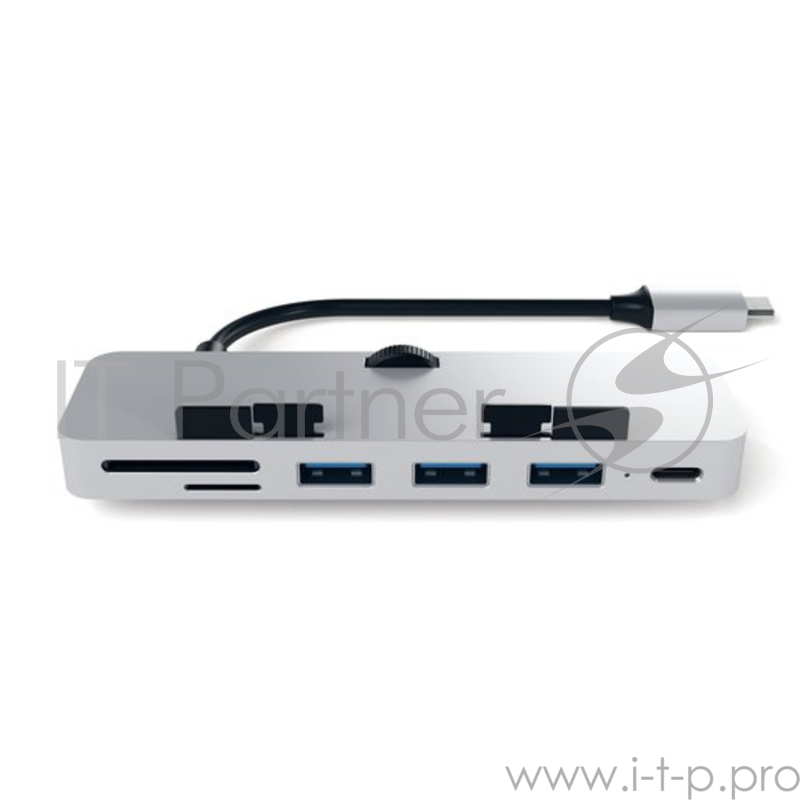 USB-концентратор Satechi Aluminum Type-C Clamp Hub Pro для 2017 iMac и iMac Pro. Интерфейс USB-C. 3 разъема USB 3.0, 1 разъем USB-C, слоты для карты памяти SD, Micro SD. Цвет серебряный.