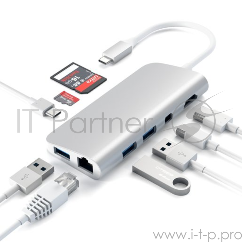 USB адаптер Satechi Aluminum Type-C Multimedia Adapter. Цвет серебряный