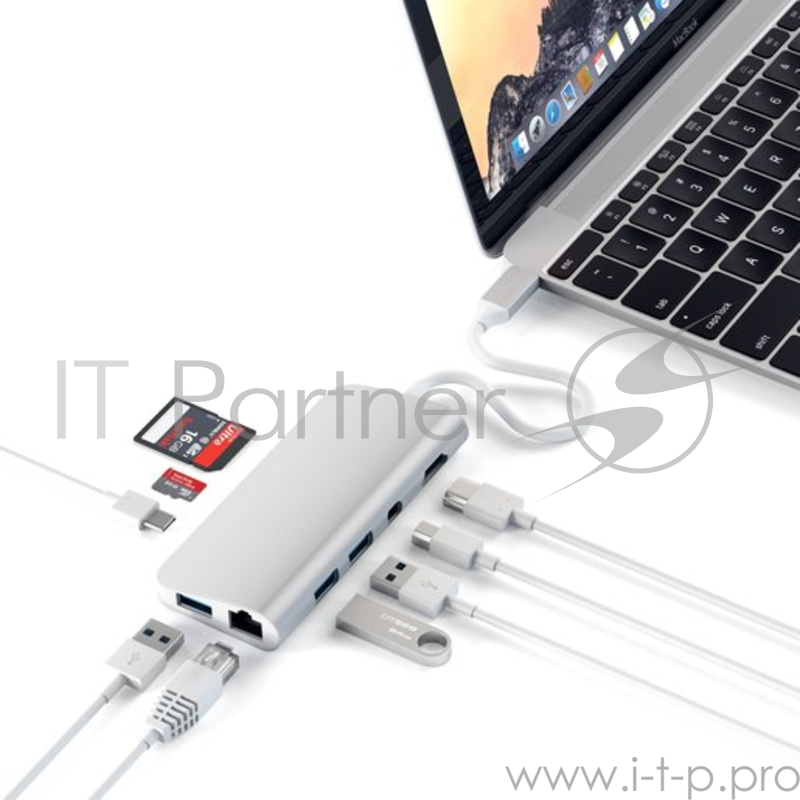 USB адаптер Satechi Aluminum Type-C Multimedia Adapter. Цвет серебряный