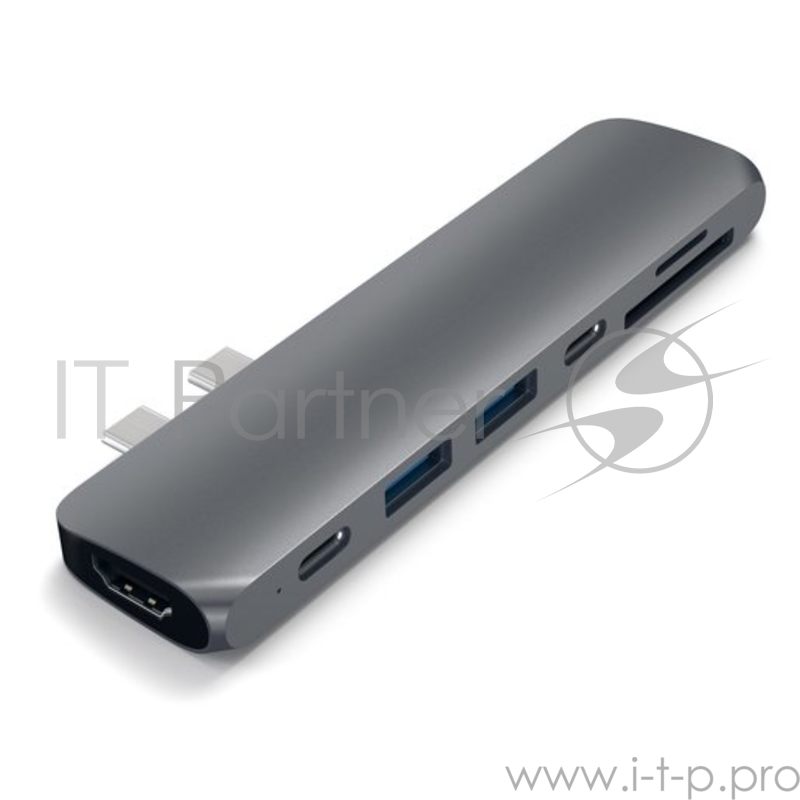 USB-хаб Satechi Aluminum Pro Hub для Macbook Pro (USB-C). Порты: HDMI, Thunderbolt 3, USB Type-C, SD, microSD, 2 x USB 3.0. Цвет серый космос.