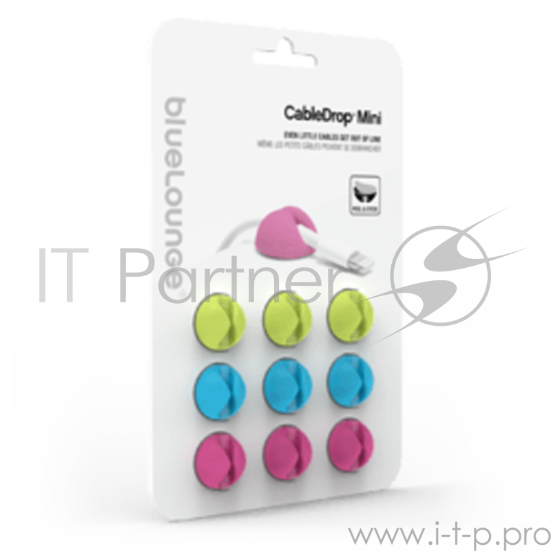 Комплект Bluelounge CableDrop Mini из 9 резиновых держателей. Цвет: 3 шт. желтый, 3 шт. розовый, 3 шт. зеленый.