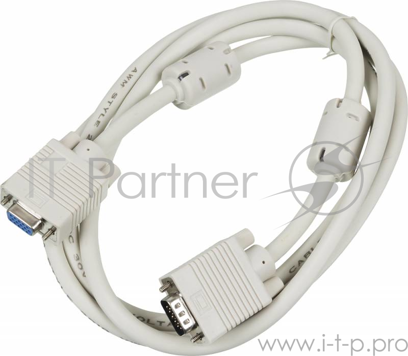 Кабель VGA 1.8м Ningbo удлинитель SVGA Pro 15M/15F 2 феррит.фильтра, белый, CAB015S-06F