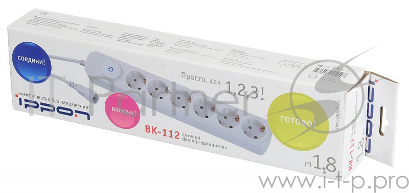 Сетевые фильтры IPPON Сетевой фильтр BK112 (6 розеток, 1.8 м) вилка UPS, белый (76879)