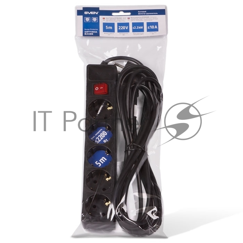 Сетевые фильтры SVEN Фильтр Optima Base 5.0m 5евророзеток, черный