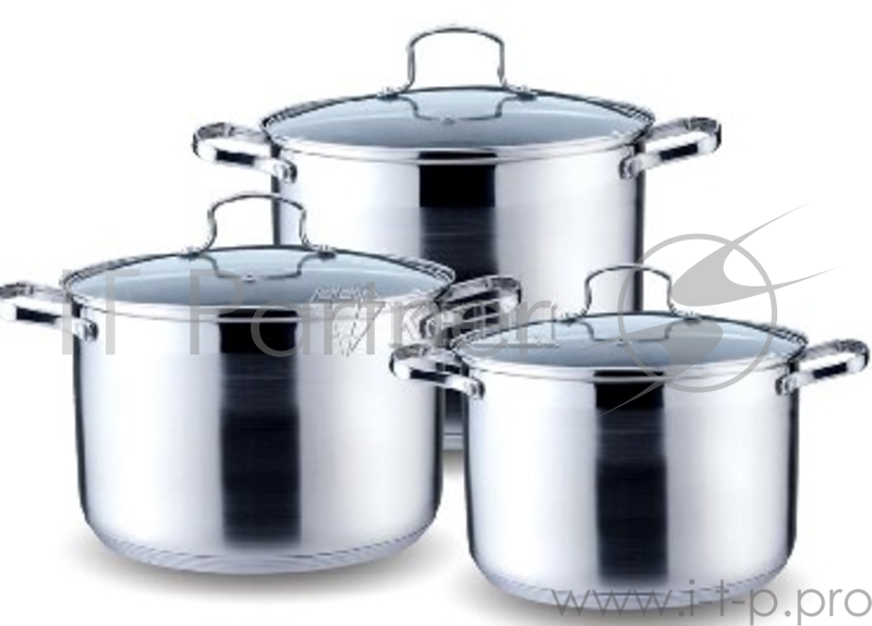 Набор посуды KELLI KL-4217 6 пред.(Кастрюля с жаропрочной стекл. крышкой 5л. Кастрюля с жаропрочной стекл. крышкой 6.6л. Кастрюля с жаропрочной стекл. крышкой 8л. Высококачественная нерж. сталь 18/10. 5-ти слойное капсульное дно.)