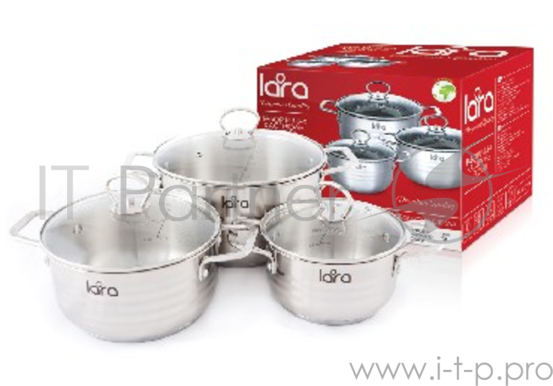 Набор кастрюль LARA LR02-80 Standart (1.8л + 3.1л + 5.7л) капсулированное индукционное дно, крышки