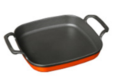 Набор посуды Korting Чугунная сковорода с двумя ручками: 100% чугун, высокопрочная внутренняее покрытие, предотвращающее пригорание, быстрый и равномерный нагрев дна, подходит для всех типов нагрева, включая индукционный, наружняя эмаль оранжевого цв