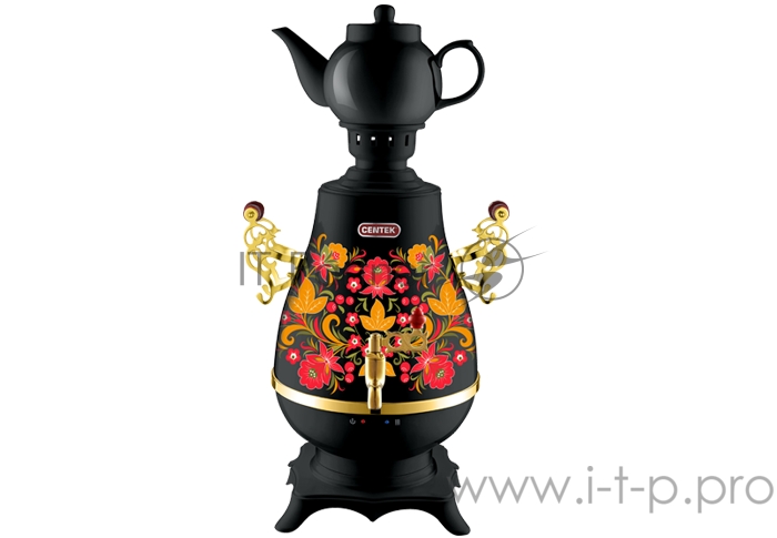 Самовар Centek CT-0092 B (черн+рисунок+золото), 4.0л, 2300Вт, поддерж.t + LED индикатор, керам зав