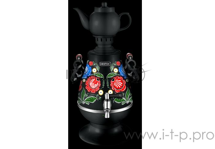 Самовар Centek CT-0091 B (черн+рисунок), 4.0л, 2300Вт, поддерж.t + LED индикатор, керам заварник