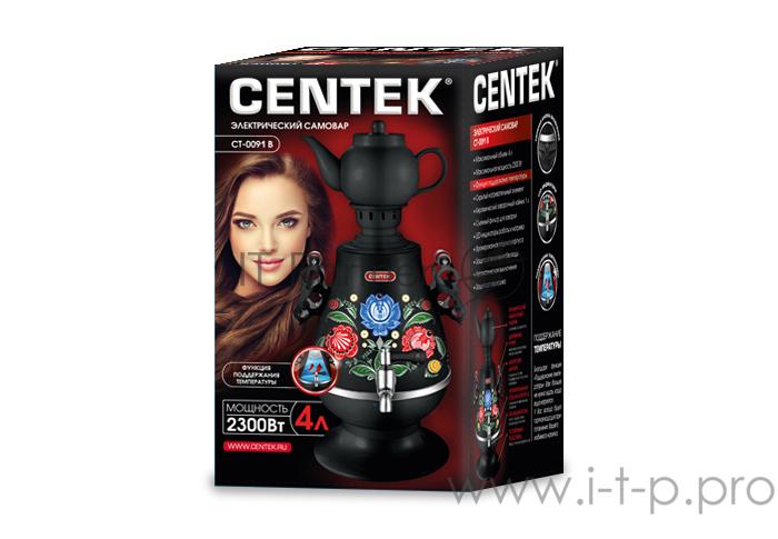 Самовар Centek CT-0091 B (черн+рисунок), 4.0л, 2300Вт, поддерж.t + LED индикатор, керам заварник