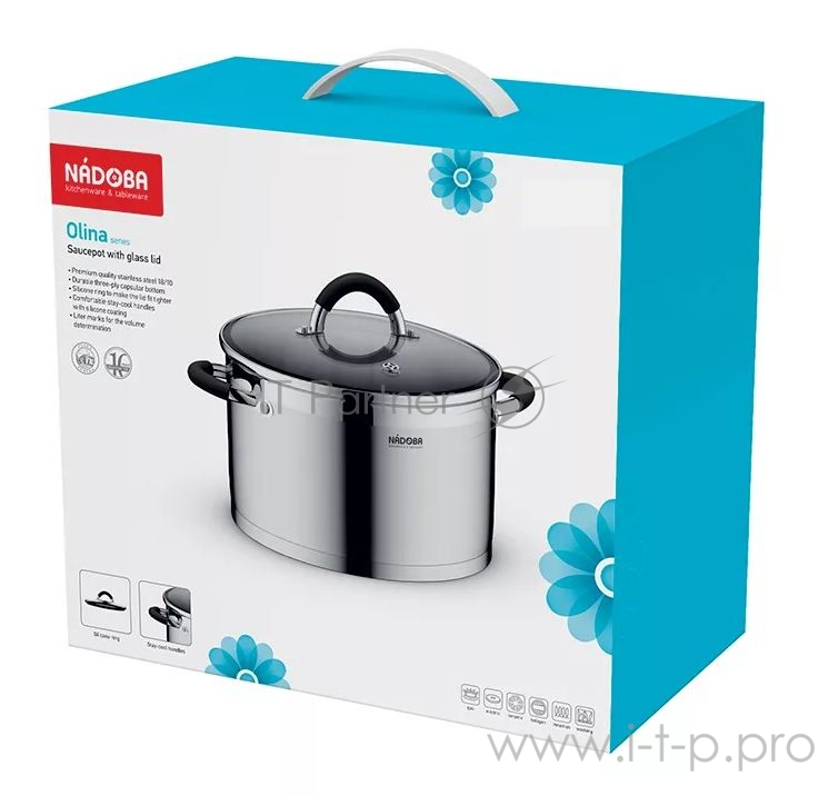 Кастрюля со стеклянной крышкой, 18 см/2,1 л, NADOBA, серия OLINA