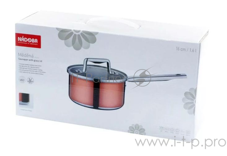 Ковш со стеклянной крышкой, 16 см/1,6 л, NADOBA, серия MEDENA