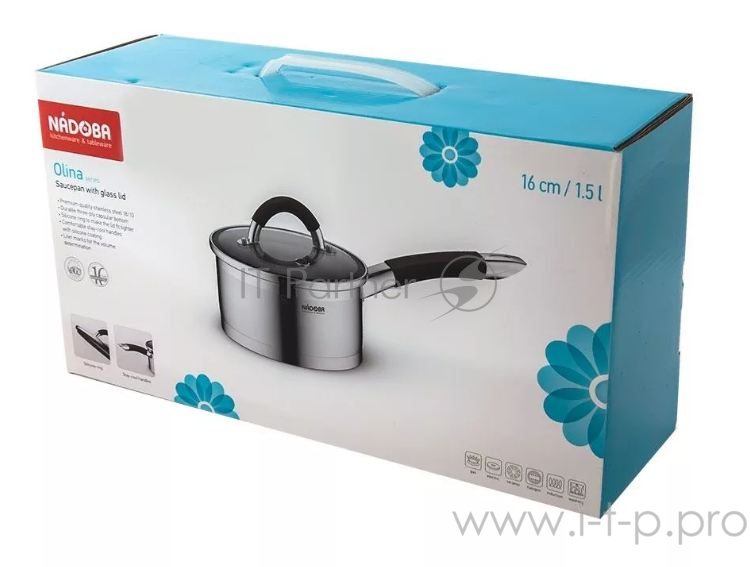 Ковш со стеклянной крышкой, 16 см/1,5 л, NADOBA, серия OLINA