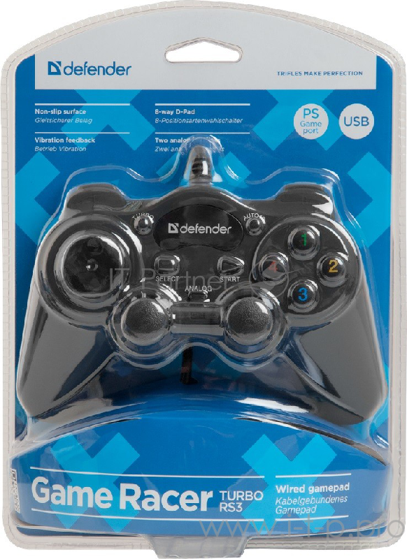 Геймпад DEFENDER GAME RACER TURBO 64251 {USB-PS/2, 2джойстика, 12 кн.+авто12}