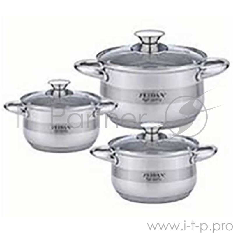 ZEIDAN, Z-50632, Набор посуды 6пр Набор посуды, 6 предм.: кастрюля с/кр 2,0л (16 см), кастрюля с/кр 3,0л (18 см), кастрюля с/кр 4,0л (20 см), нержавеющая сталь, комбинированная полировка снаружи, зеркальная полировка внутри, шкала литража, крышки -