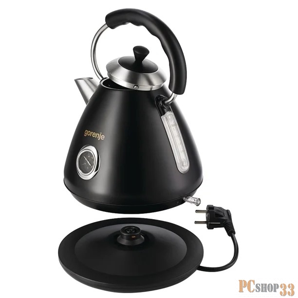 Чайник Gorenje K17CLBK, Объем: 1,7 л, Материал: Пластик + металл, Цвет: Черный, Мощность подключения: 2200Вт, Индикация уровня воды, Съемный фильтр от накипи, Автоматическое отключение при закипании, Вращение на 360 градусов, Система защиты от перегр