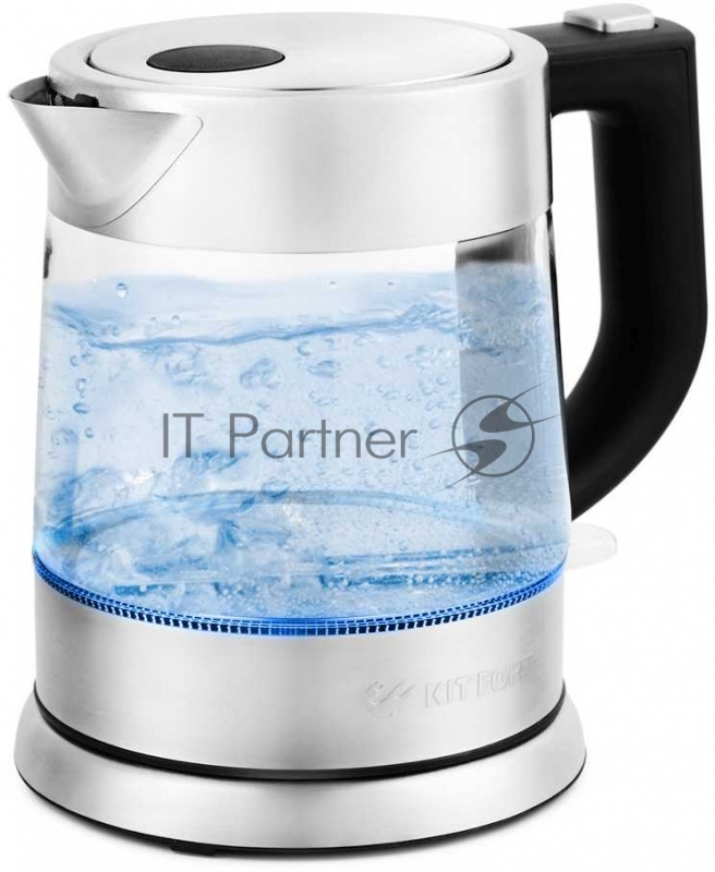 Чайник электрический Kitfort КТ-647 1л. 2200Вт нержавеющая сталь/черный (корпус: стекло)