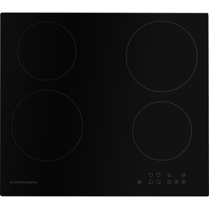 Электрическая варочная поверхность Kuppersberg Электрическая независимая варочная поверхность стеклокерамическая, ширина 60 см, 4 зоны ускоренного нагрева HI-Light, сенсорное управление, 5 цифровых дисплев, 9 уровней мощности, автоотключение, защита