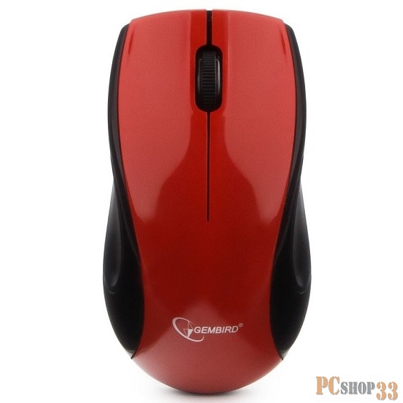 Мышь Gembird MUSW-320-R красный {Мышь беспроводная, 2.4ГГц, 2 кнопки+колесо-кнопка, 1000 DPI, батарейки в комплекте, блистер}