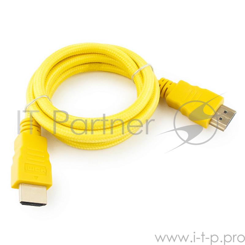 Кабель Konoos Кабель HDMI KC-HDMIny, 1м, v1.4, 19M/19M, нейлоновая оплетка, желтый, позол.разъемы, коробка