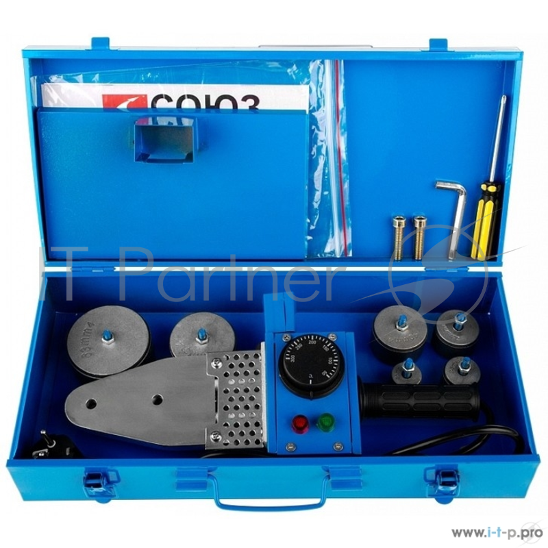 Сварочное оборудование, Инверторы СОЮЗ СТС-7220 Аппарат для сварки пласт. труб СОЮЗ, 2кВ, 6 насадок 20-63мм, кейс металл. СТС-7220