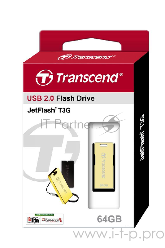 Флеш накопитель 64GB Transcend T3G JetFlash, USB 2.0, Золотистый