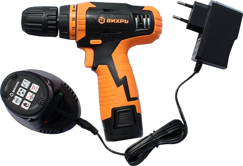 Дрель, Шуруповерт ВИХРЬ ДА-12Л-2к Дрель-шуруповерт аккумуляторная 72/14/7 { 12 В, LI-ION, 1,3 Ач, 20Нм, дерево/металл 16мм/10мм, кейс, 2 акк }