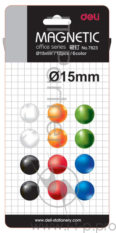 Магнит для досок Deli E7823 ассорти d=15мм круглый (упак.:12шт)