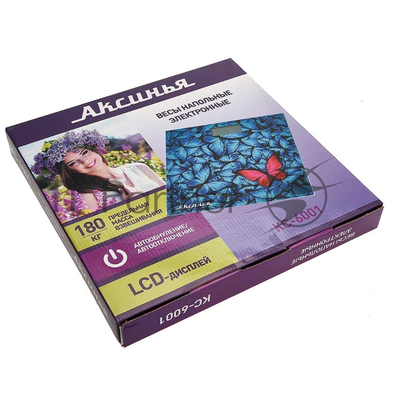 Весы напольные электронные АКСИНЬЯ КС-6001 Бабочки: 180 кг, 26*26см (Россия) (10)