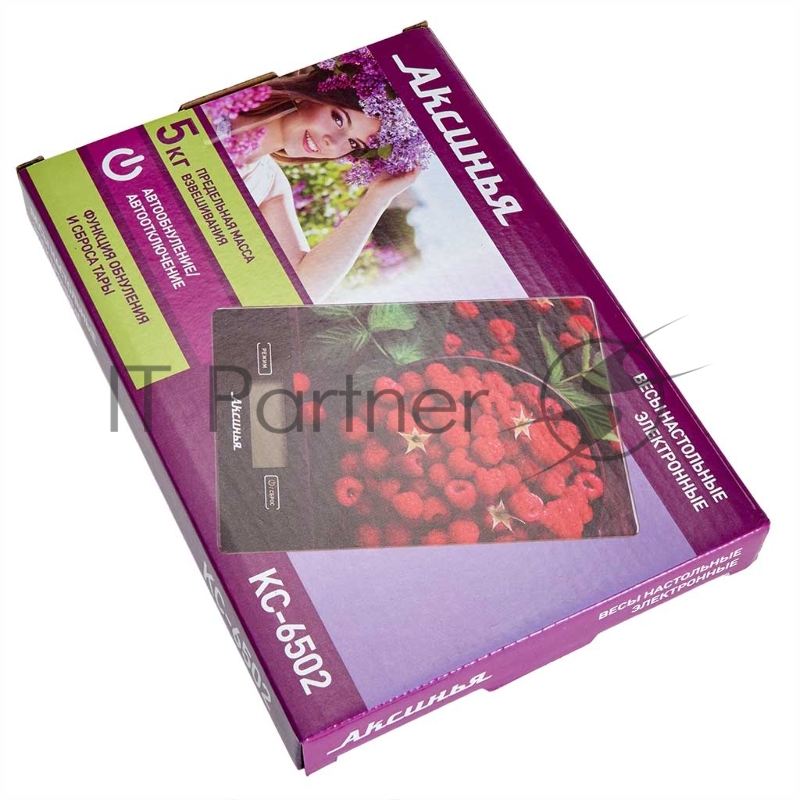 Весы настольные электронные АКСИНЬЯ КС-6502 Сочная малина: 5 кг, стекло (Россия)(24)